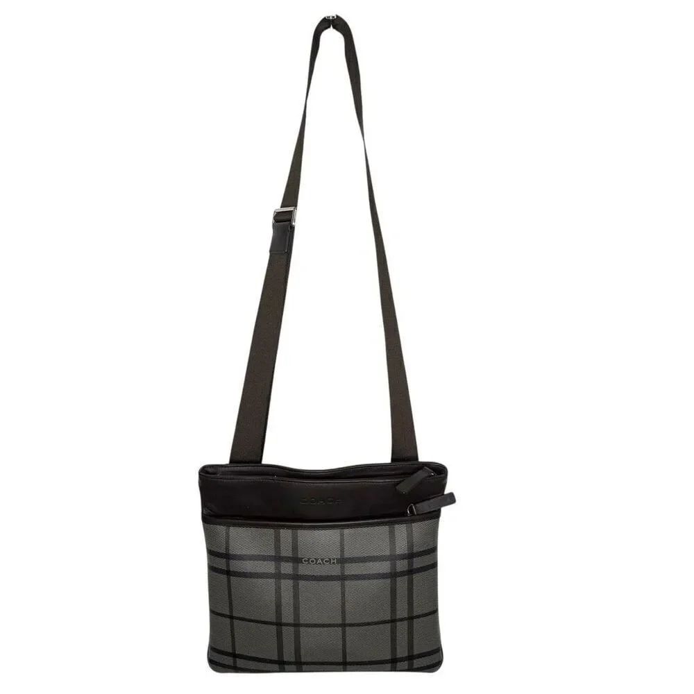 Coach Plaid Trans Atlantic Leather Messenger Bag F70751 Leather Trim, Crossbody,
